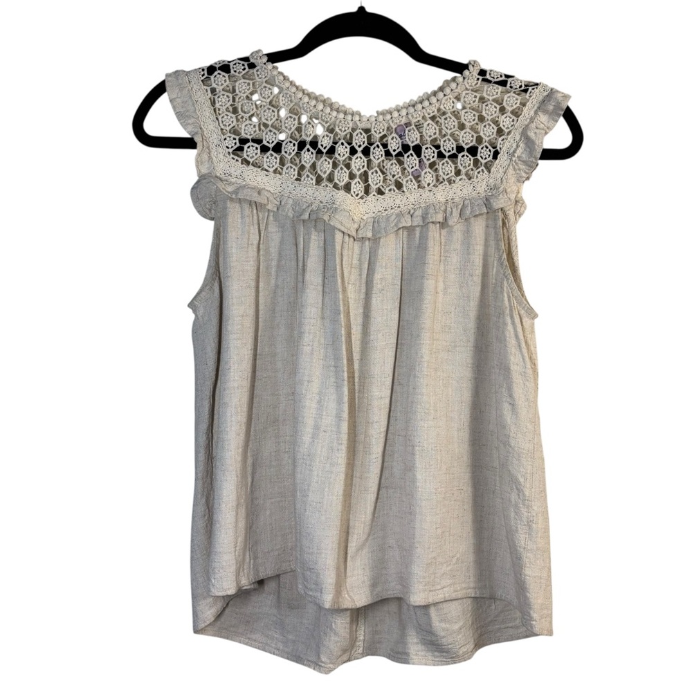 Cream Linen Top with Lace Cut Out